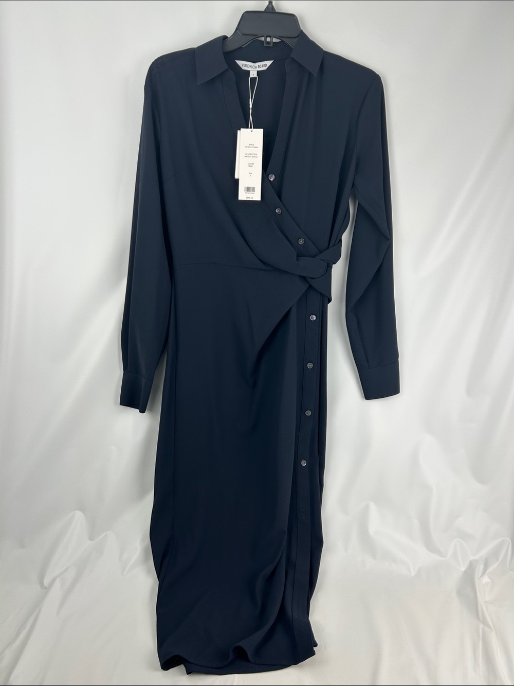 Veronica Beard Navy Long-Sleeve Wrap Shirt Dress
